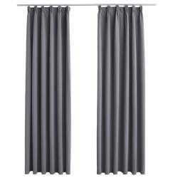 vidaXL Cortinas opacas con ganchos 2 piezas gris 140x225 cm
