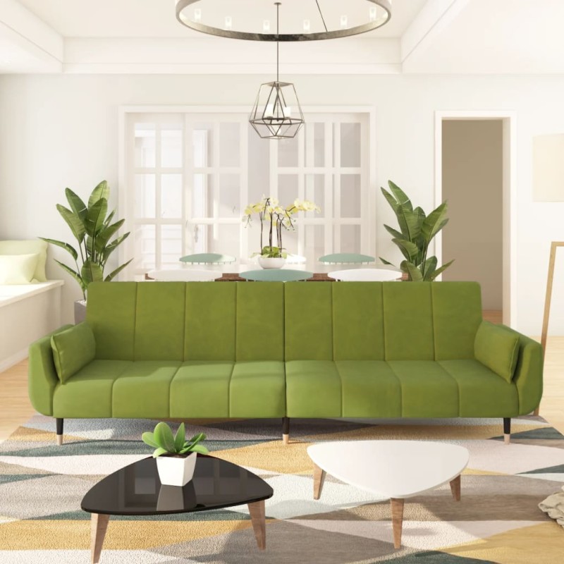 vidaXL Sofá cama de 2 plazas con dos cojines terciopelo verde claro vidaXL Sofá cama de 2 plazas con dos cojines terciopelo verde claro