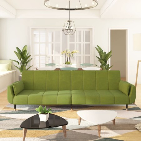 vidaXL Sofá cama de 2 plazas con dos cojines terciopelo verde claro