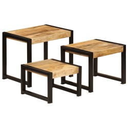 vidaXL Mesas apilables 3 unidades madera maciza de mango