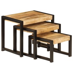 vidaXL Mesas apilables 3 unidades madera maciza de mango