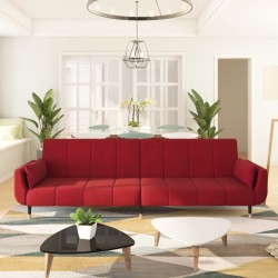 vidaXL Sofá cama de 2 plazas con dos almohadas terciopelo color vino