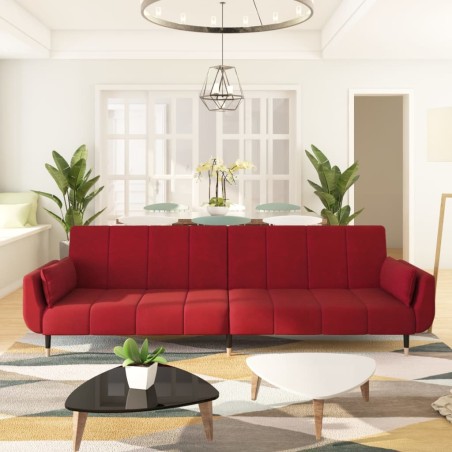 vidaXL Sofá cama de 2 plazas con dos almohadas terciopelo color vino