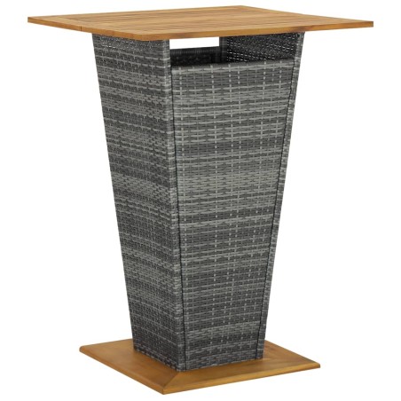 vidaXL Mesa alta ratán sintético y madera de acacia gris 80x80x110 cm