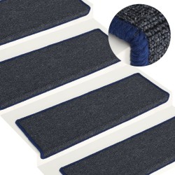 vidaXL Alfombras de peldaños de escalera 15 uds gris y azul 65x21x4 cm