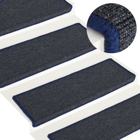 vidaXL Alfombras de peldaños de escalera 15 uds gris y azul 65x21x4 cm