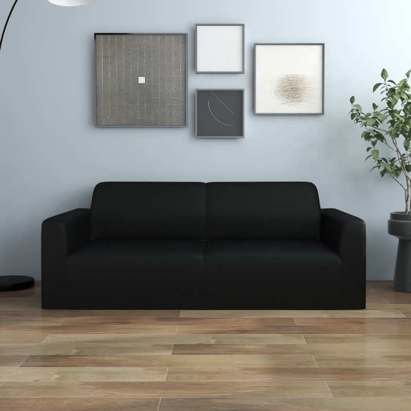 vidaXL Funda elástica para sillón de 2 plazas poliéster jersey negra vidaXL Funda elástica para sillón de 2 plazas poliéster jersey negra