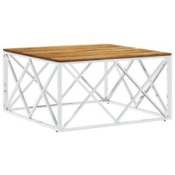 vidaXL Mesa de centro acero inoxidable y madera maciza acacia plateado