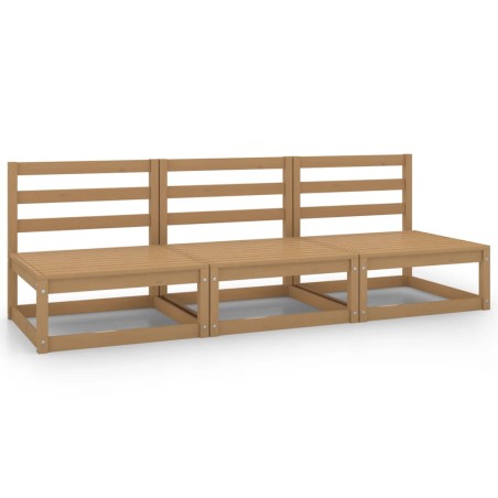 vidaXL Sofás centrales de jardín 3 uds madera maciza pino marrón miel