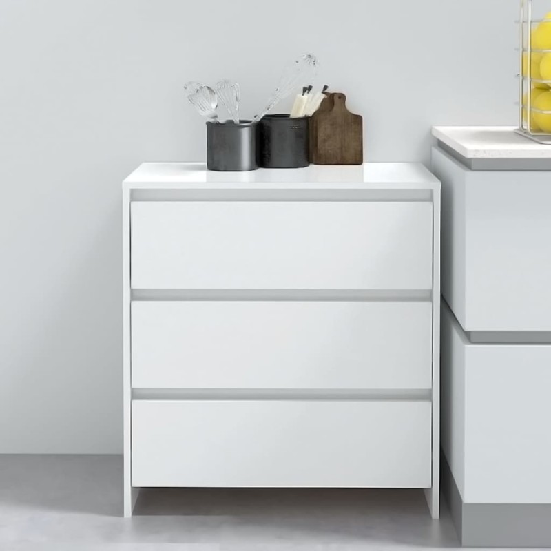 vidaXL Aparador de madera contrachapada blanco brillante 70x41x75 cm