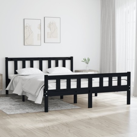 vidaXL Estructura de cama de madera maciza negro 140x190 cm