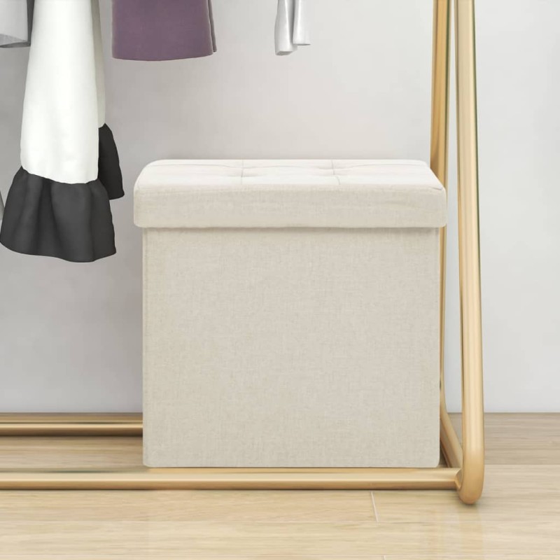 vidaXL Taburete con almacenaje plegable lino sintético crema blanco vidaXL Taburete con almacenaje plegable lino sintético crema blanco