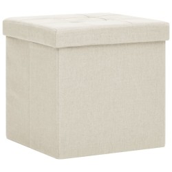 vidaXL Taburete con almacenaje plegable lino sintético crema blanco