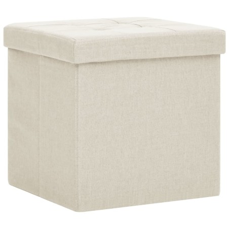 vidaXL Taburete con almacenaje plegable lino sintético crema blanco