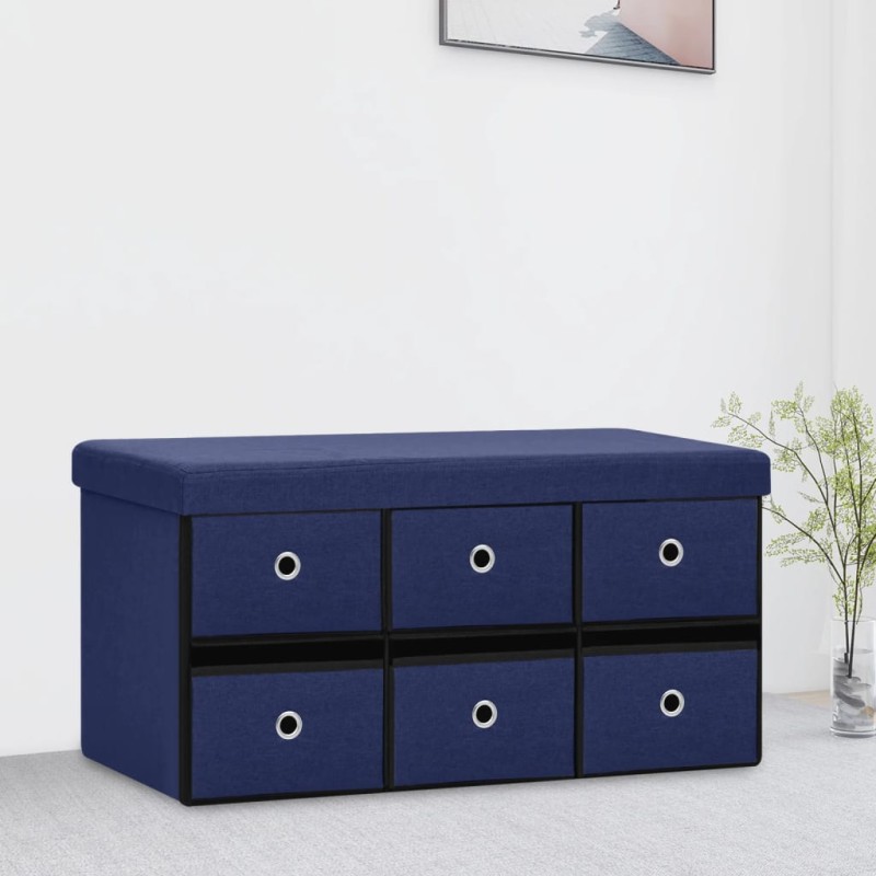 vidaXL Banco de almacenaje plegable lino sintético azul 76x38x38 cm vidaXL Banco de almacenaje plegable lino sintético azul 76x38x38 cm