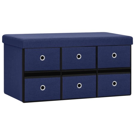 vidaXL Banco de almacenaje plegable lino sintético azul 76x38x38 cm