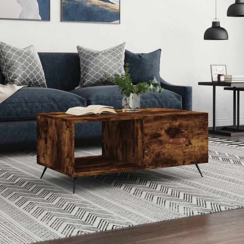vidaXL Mesa de centro madera contrachapada roble ahumado 90x50x40 cm vidaXL Mesa de centro madera contrachapada roble ahumado 90x50x40 cm