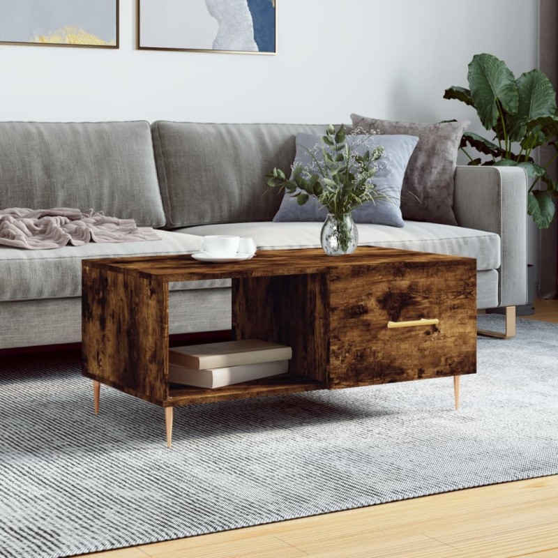 vidaXL Mesa de centro madera contrachapada roble ahumado 90x50x40 cm vidaXL Mesa de centro madera contrachapada roble ahumado 90x50x40 cm