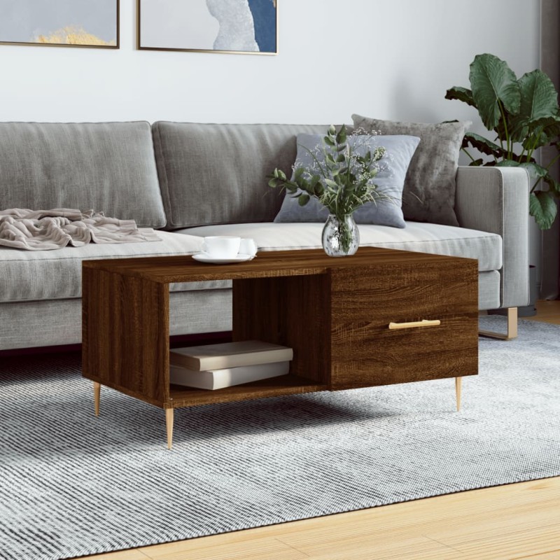 vidaXL Mesa de centro madera contrachapada roble marrón 90x50x40 cm vidaXL Mesa de centro madera contrachapada roble marrón 90x50x40 cm
