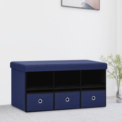 vidaXL Banco de almacenaje plegable lino sintético azul 76x38x38 cm