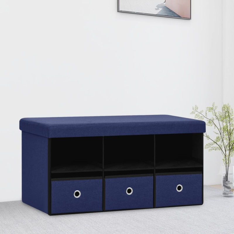 vidaXL Banco de almacenaje plegable lino sintético azul 76x38x38 cm vidaXL Banco de almacenaje plegable lino sintético azul 76x38x38 cm