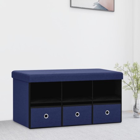 vidaXL Banco de almacenaje plegable lino sintético azul 76x38x38 cm