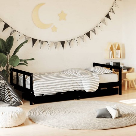 vidaXL Estructura de cama infantil con cajones madera negro 90x190 cm