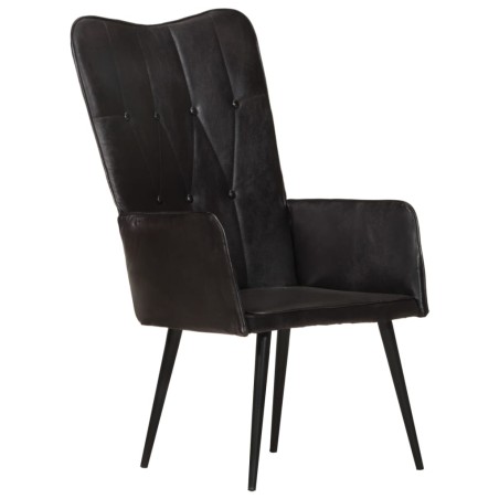 vidaXL Sillón orejero de cuero auténtico negro canela