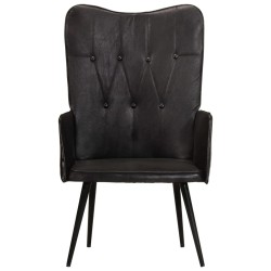 vidaXL Sillón orejero de cuero auténtico negro canela