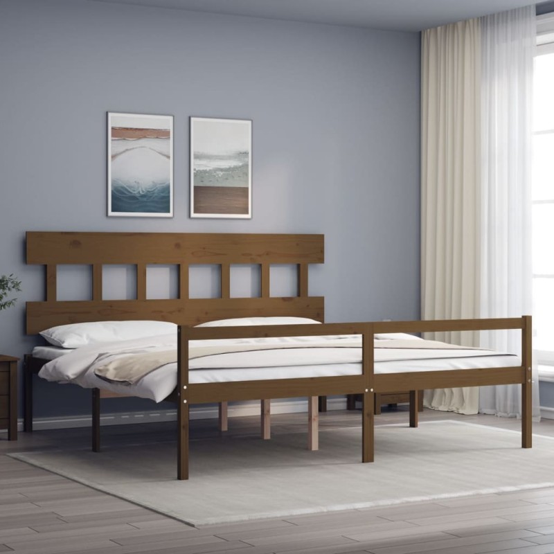 vidaXL Cama personas mayores cabecero madera marrón miel 200x200 cm vidaXL Cama personas mayores cabecero madera marrón miel 200x200 cm