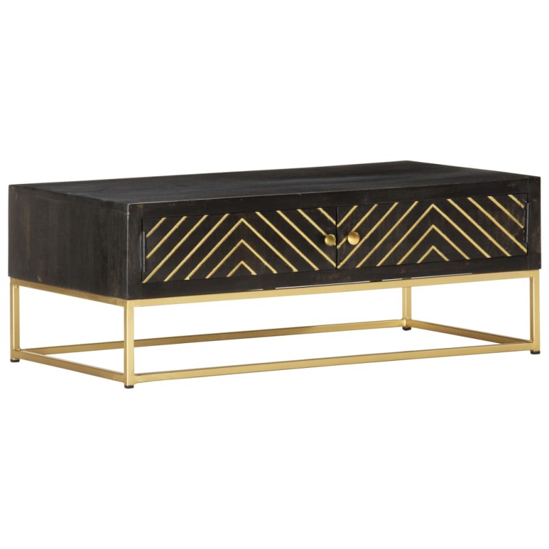 vidaXL Mesa de centro madera maciza de mango negro y dorado 90x50x35cm vidaXL Mesa de centro madera maciza de mango negro y dorado 90x50x35cm