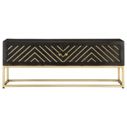 vidaXL Mesa de centro madera maciza de mango negro y dorado 90x50x35cm