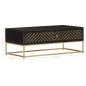 vidaXL Mesa de centro madera maciza de mango negro y dorado 90x50x35cm vidaXL Mesa de centro madera maciza de mango negro y dorado 90x50x35cm
