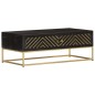 vidaXL Mesa de centro madera maciza de mango negro y dorado 90x50x35cm vidaXL Mesa de centro madera maciza de mango negro y dorado 90x50x35cm
