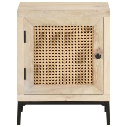 vidaXL Mesita de noche madera maciza mango y caña natural 40x30x50 cm