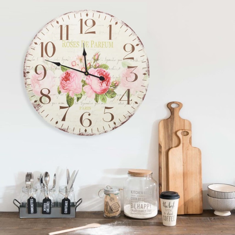 vidaXL Reloj de pared vintage con flores 60 cm vidaXL Reloj de pared vintage con flores 60 cm