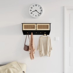 vidaXL Perchero de pared madera contrachapada negro y ratán natural