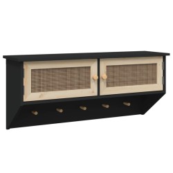 vidaXL Perchero de pared madera contrachapada negro y ratán natural