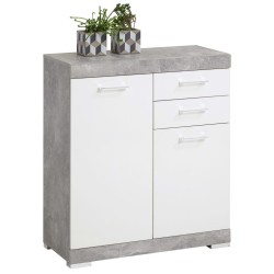 FMD Cómoda de 2 puertas y 2 cajones blanco y hormigón 80x34,9x89,9cm 