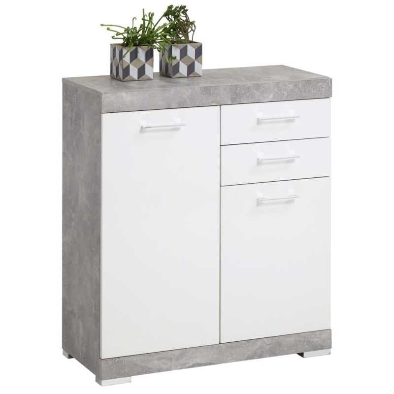 FMD Cómoda de 2 puertas y 2 cajones blanco y hormigón 80x34,9x89,9cm FMD Cómoda de 2 puertas y 2 cajones blanco y hormigón 80x34,9x89,9cm