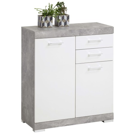 FMD Cómoda de 2 puertas y 2 cajones blanco y hormigón 80x34,9x89,9cm 