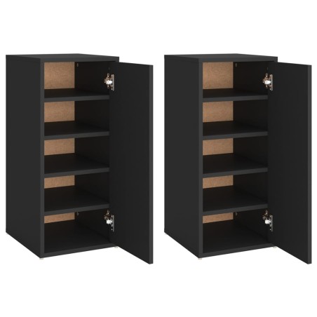 vidaXL Muebles zapateros 2 uds madera contrachapada negro 32x35x70 cm
