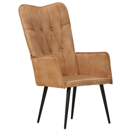 vidaXL Sillón orejero de cuero auténtico marrón canela