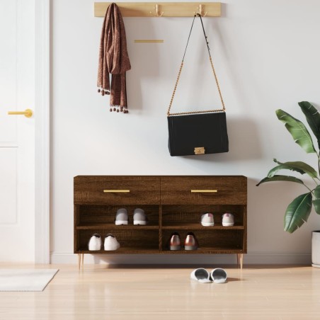 vidaXL Banco zapatero madera de ingeniería marrón roble 102x35x55 cm