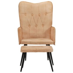 vidaXL Sillón orejero con reposapiés cuero auténtico crema canela