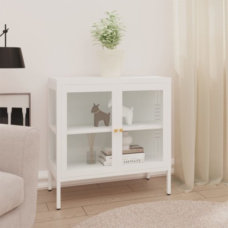 vidaXL Aparador de acero y vidrio blanco 70x35x70 cm