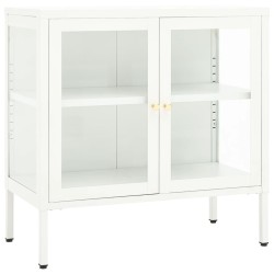 vidaXL Aparador de acero y vidrio blanco 70x35x70 cm