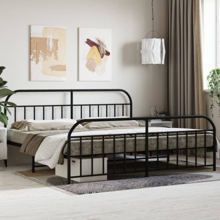 vidaXL Estructura de cama cabecero y pie de cama metal negro 193x203cm