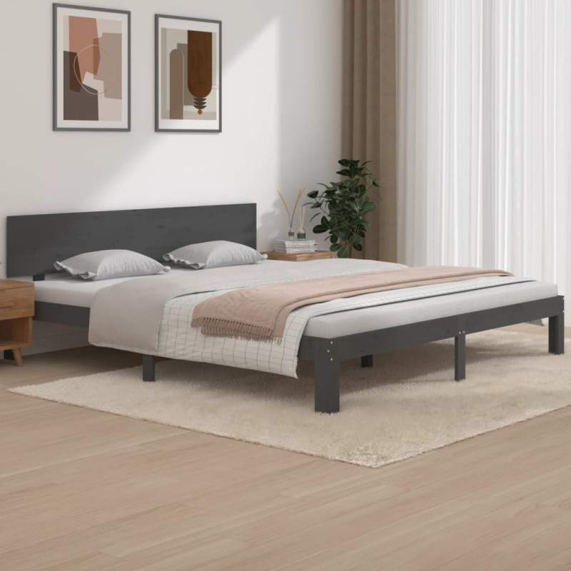 vidaXL Estructura de cama madera maciza gris 180x200 cm vidaXL Estructura de cama madera maciza gris 180x200 cm