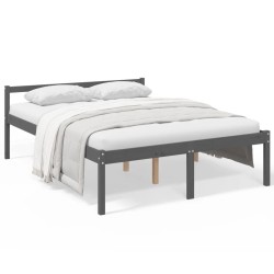 vidaXL Cama para personas mayores madera maciza pino gris 150x200 cm
